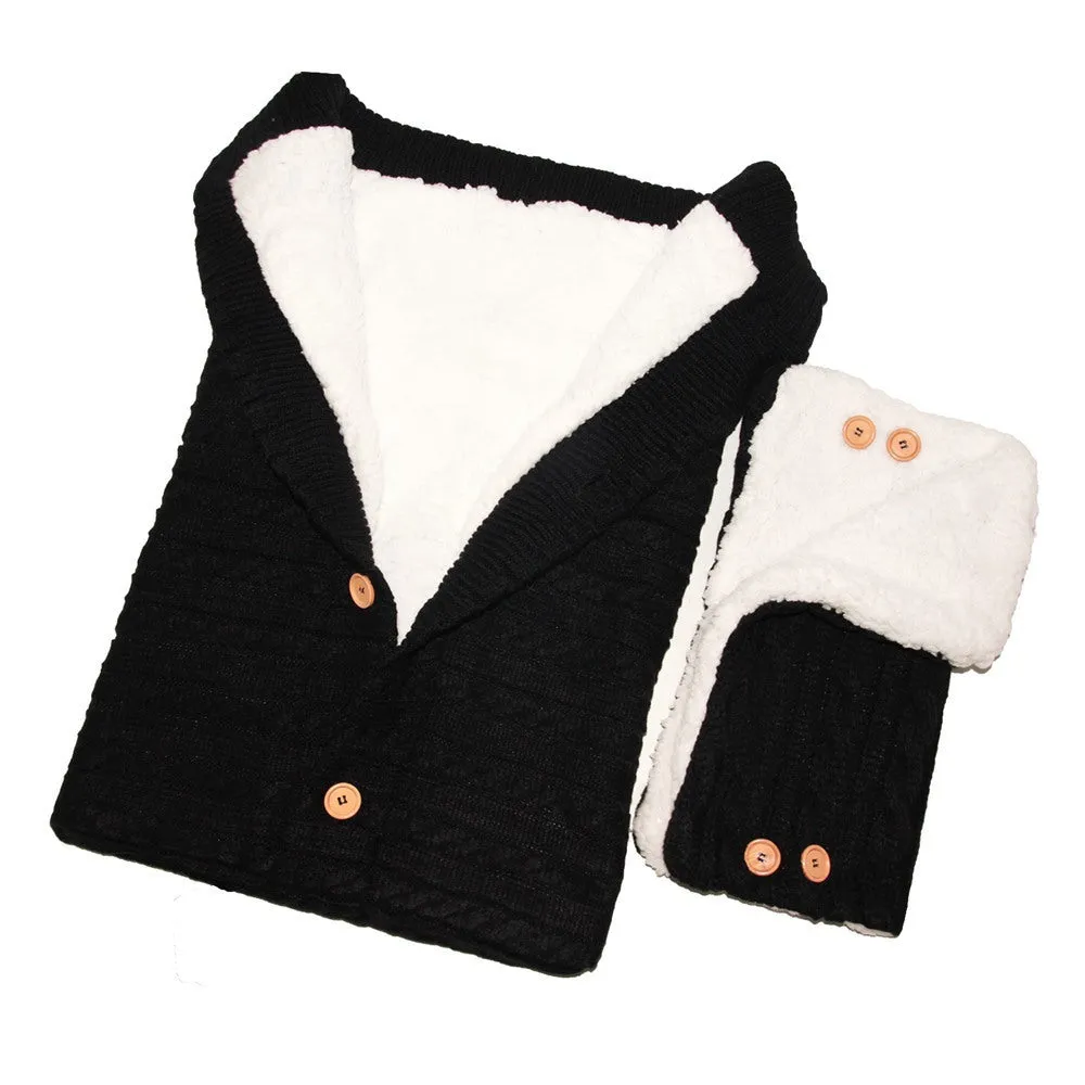 Baby sleeping bag in beige with pram handrail set and matching gloves