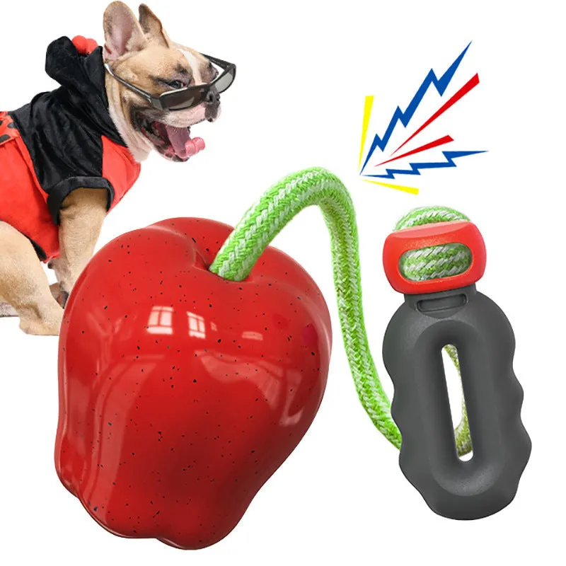 Green and red apple-shaped plastic dog chewing toys for outdoor use