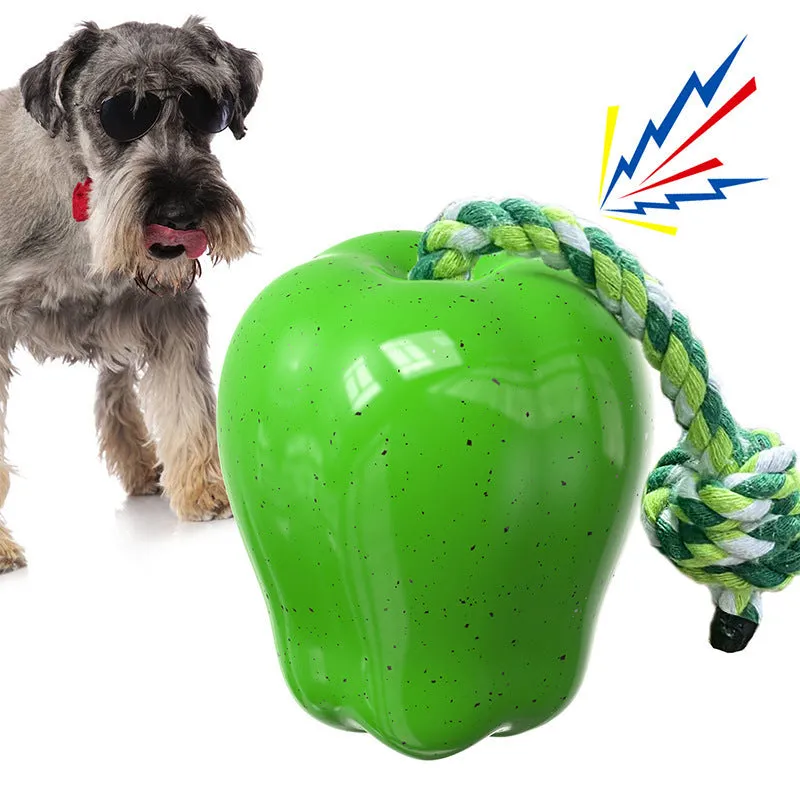 Green and red apple-shaped plastic dog chewing toys for outdoor use