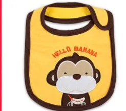 Three-layer waterproof polyester cotton baby bib with cartoon animal pattern in blue car design