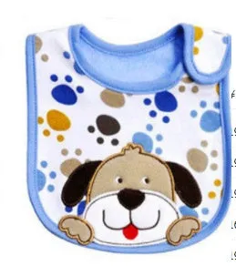 Three-layer waterproof polyester cotton baby bib with cartoon animal pattern in blue car design