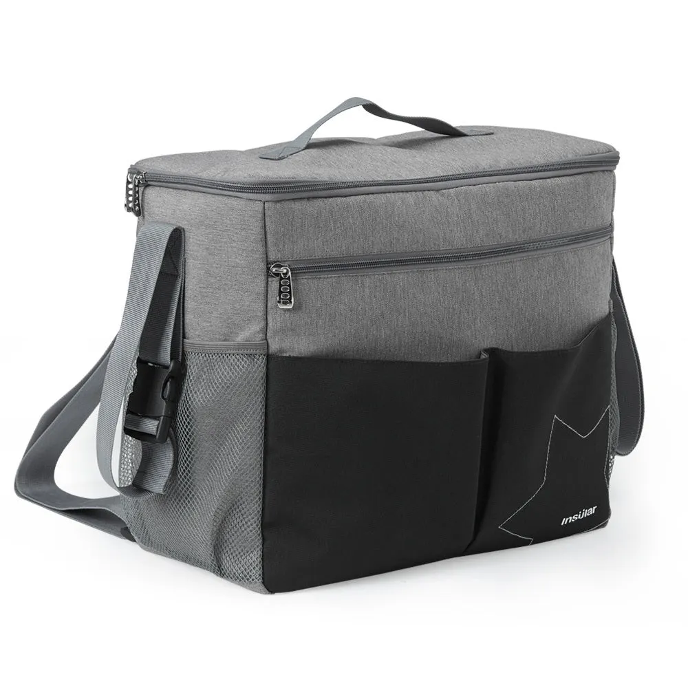 Nylon waterproof mommy bag backpack in solid colour with folds design, shoulder strap, and front open pocket