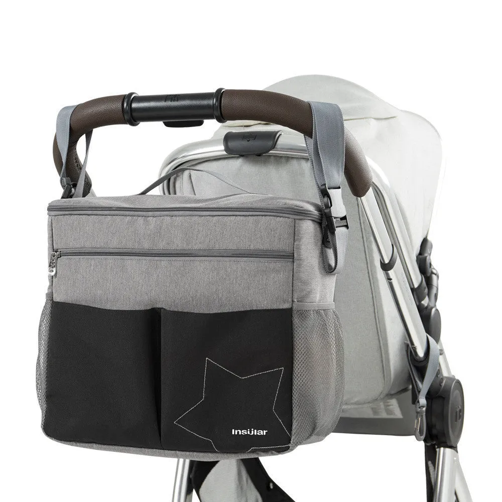 Nylon waterproof mommy bag backpack in solid colour with folds design, shoulder strap, and front open pocket