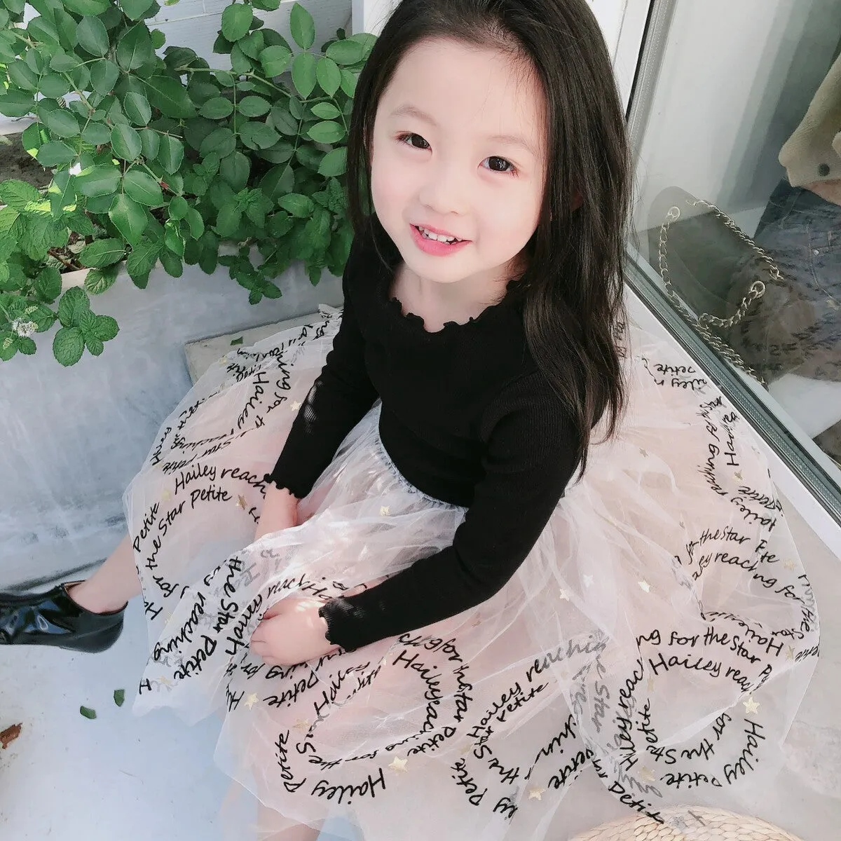 Cotton girls' princess dress with long sleeves in pink for children 3-8 years, 90-140cm