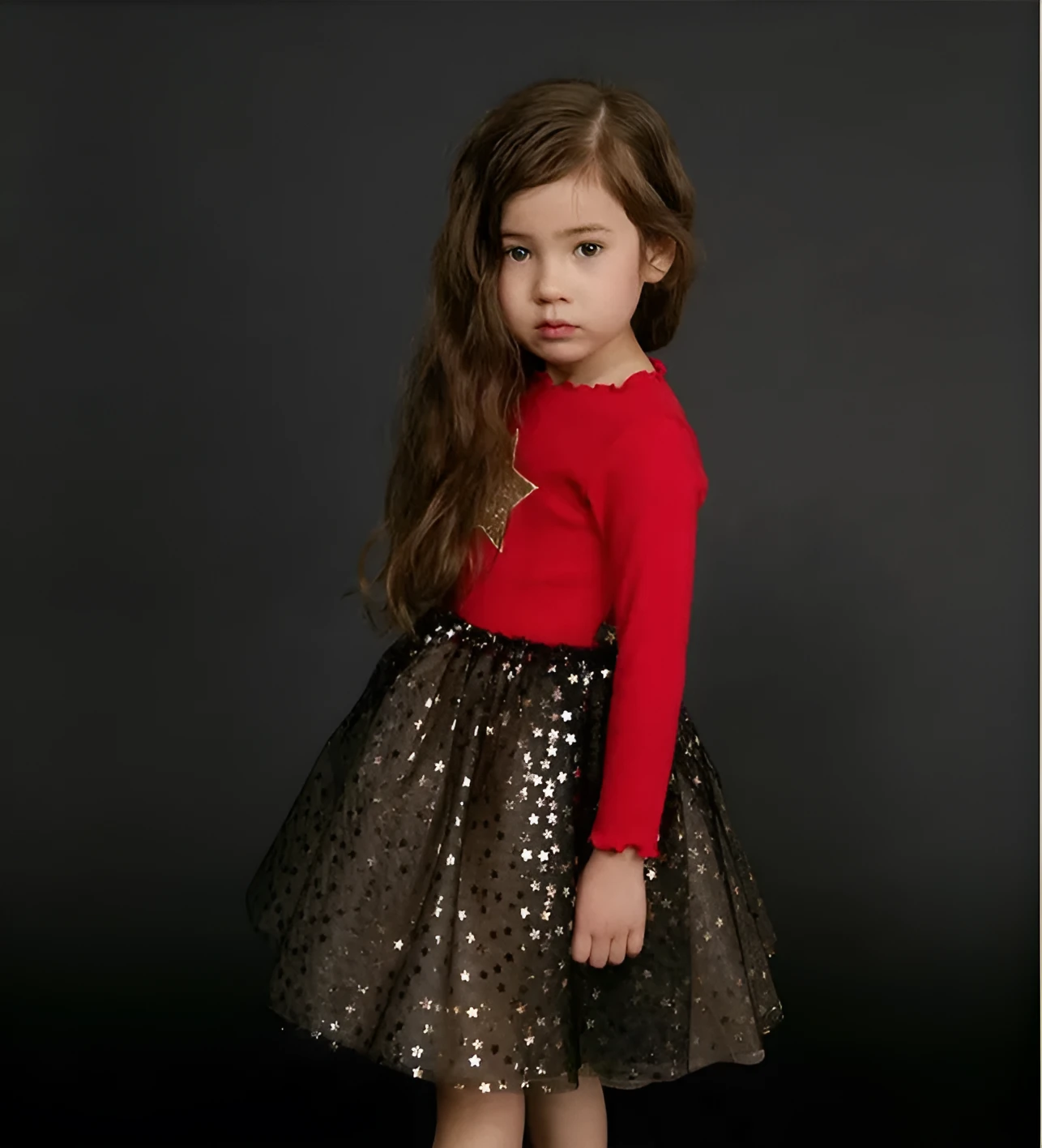 Cotton girls' princess dress with long sleeves in pink for children 3-8 years, 90-140cm