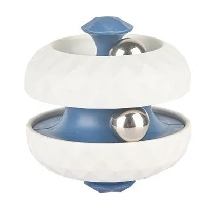 Diamond pattern ball track gyro Rubik's cube decompression fidget toy in blue and pink ABS plastic on white background