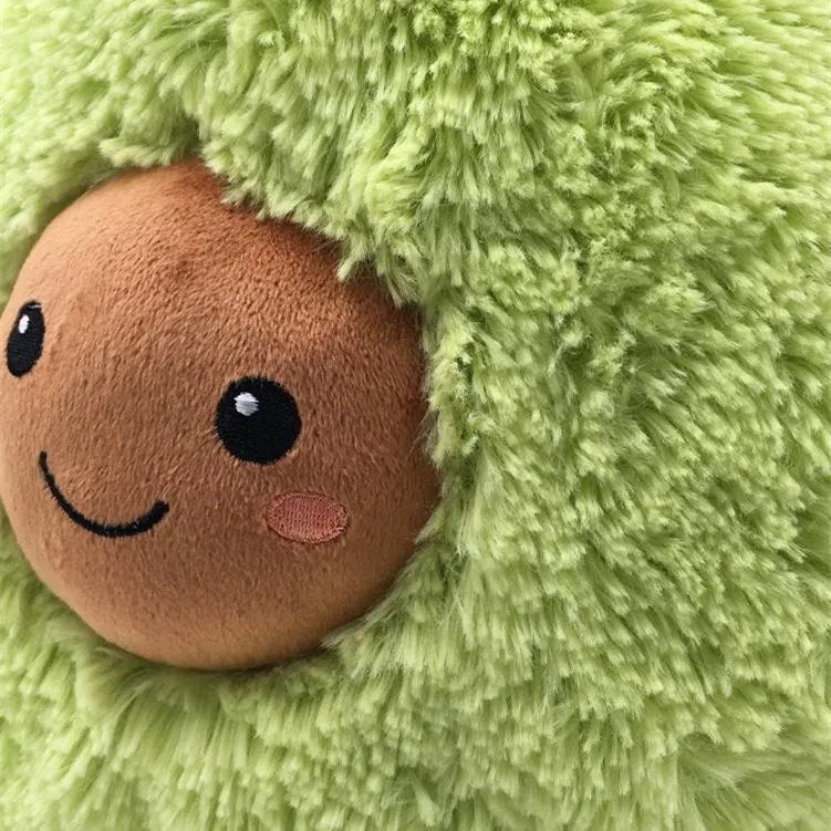 Soft green avocado plush toy pillow with cartoon face, PP cotton filling, 20cm to 60cm sizes