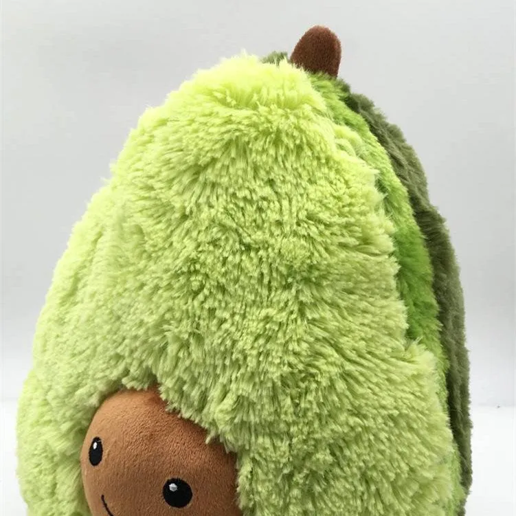 Soft green avocado plush toy pillow with cartoon face, PP cotton filling, 20cm to 60cm sizes