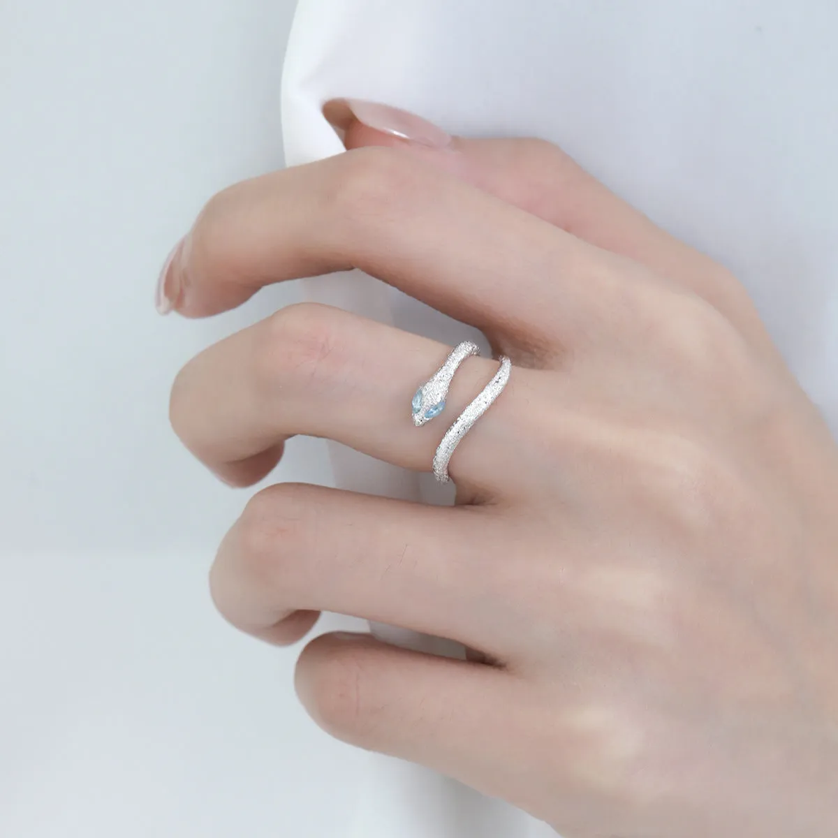 Adjustable sterling silver snake ring with platinum colour finish for women