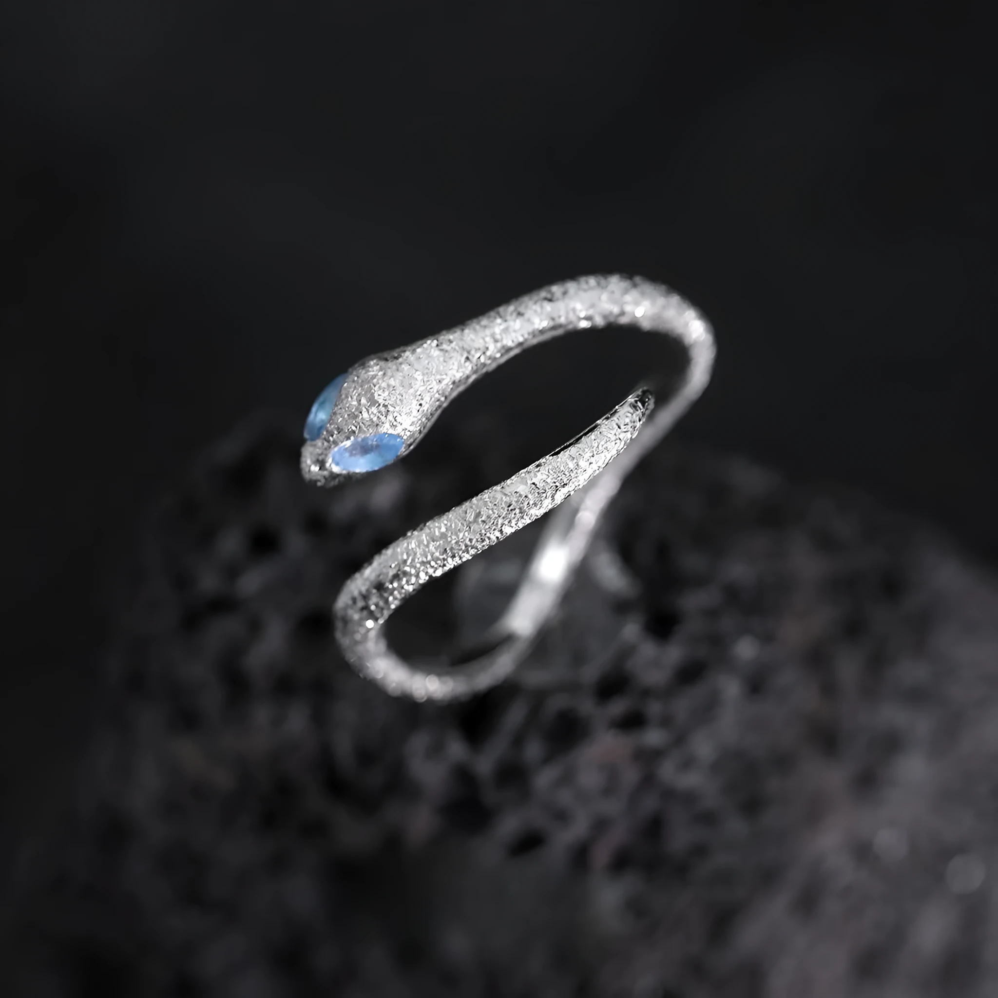 Adjustable sterling silver snake ring with platinum colour finish for women