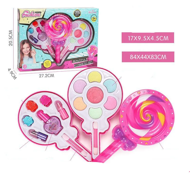 Kids Cosmetics Make Up Set in a plastic case with colourful washable makeup items arranged inside