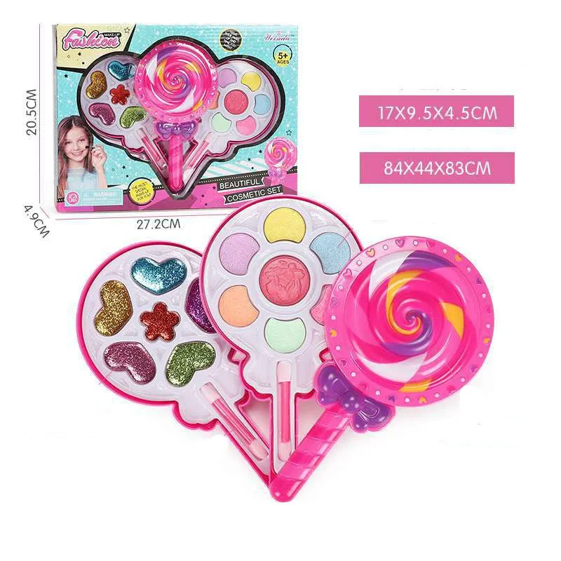 Kids Cosmetics Make Up Set in a plastic case with colourful washable makeup items arranged inside