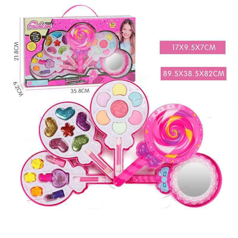 Kids Cosmetics Make Up Set in a plastic case with colourful washable makeup items arranged inside