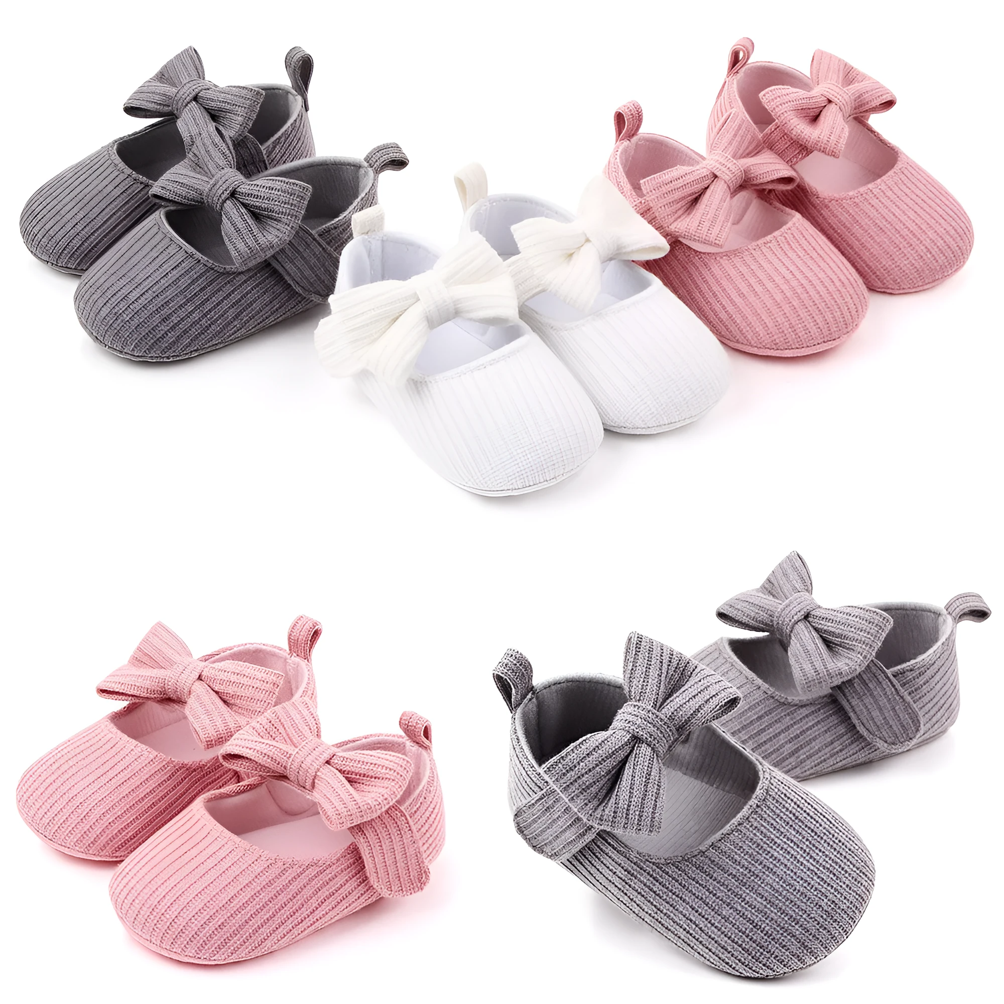 Bowknot woolen knit baby shoes in moccasin style with Velcro fastening, available in pink