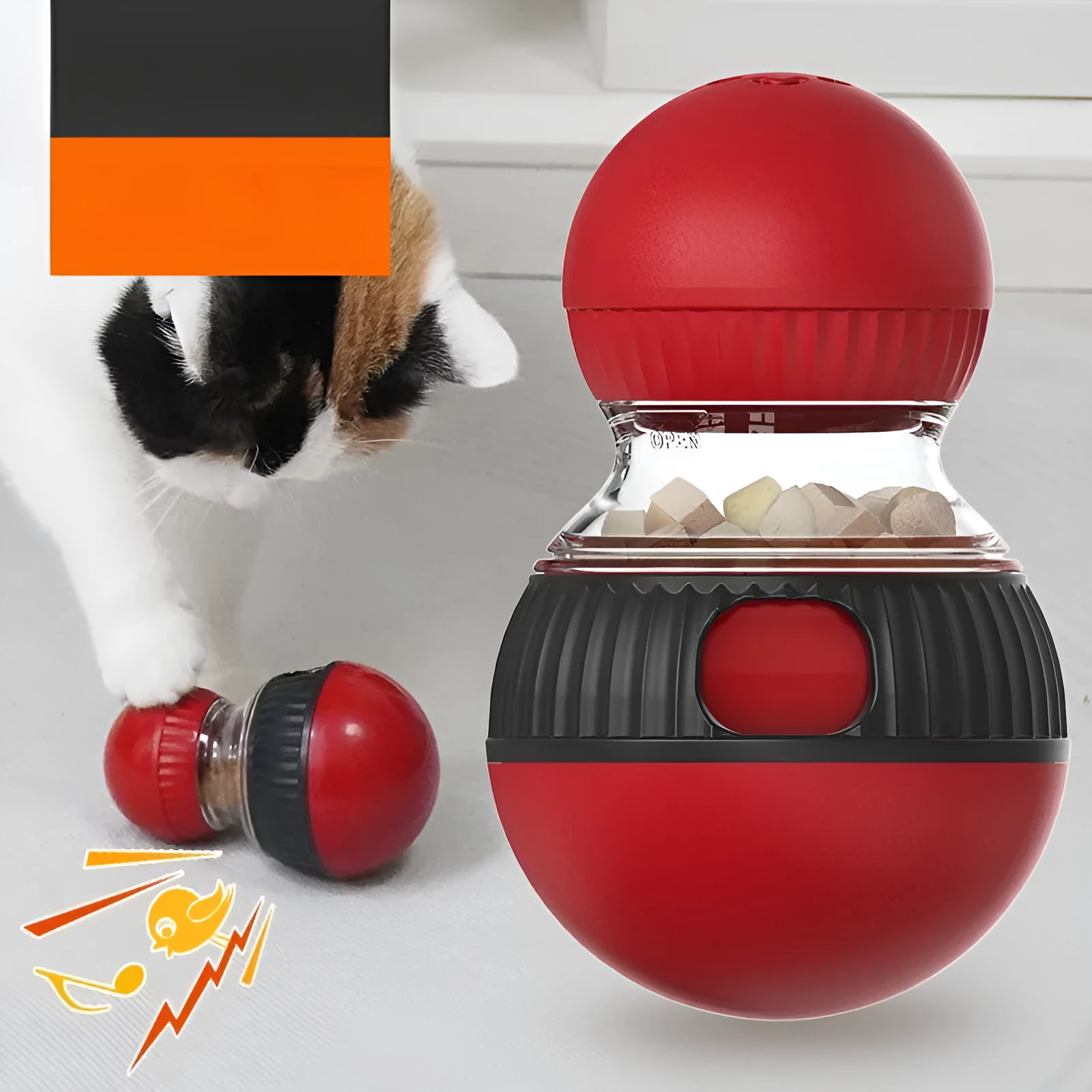 Plastic rotating cat toy ball with super ball design and sound effects