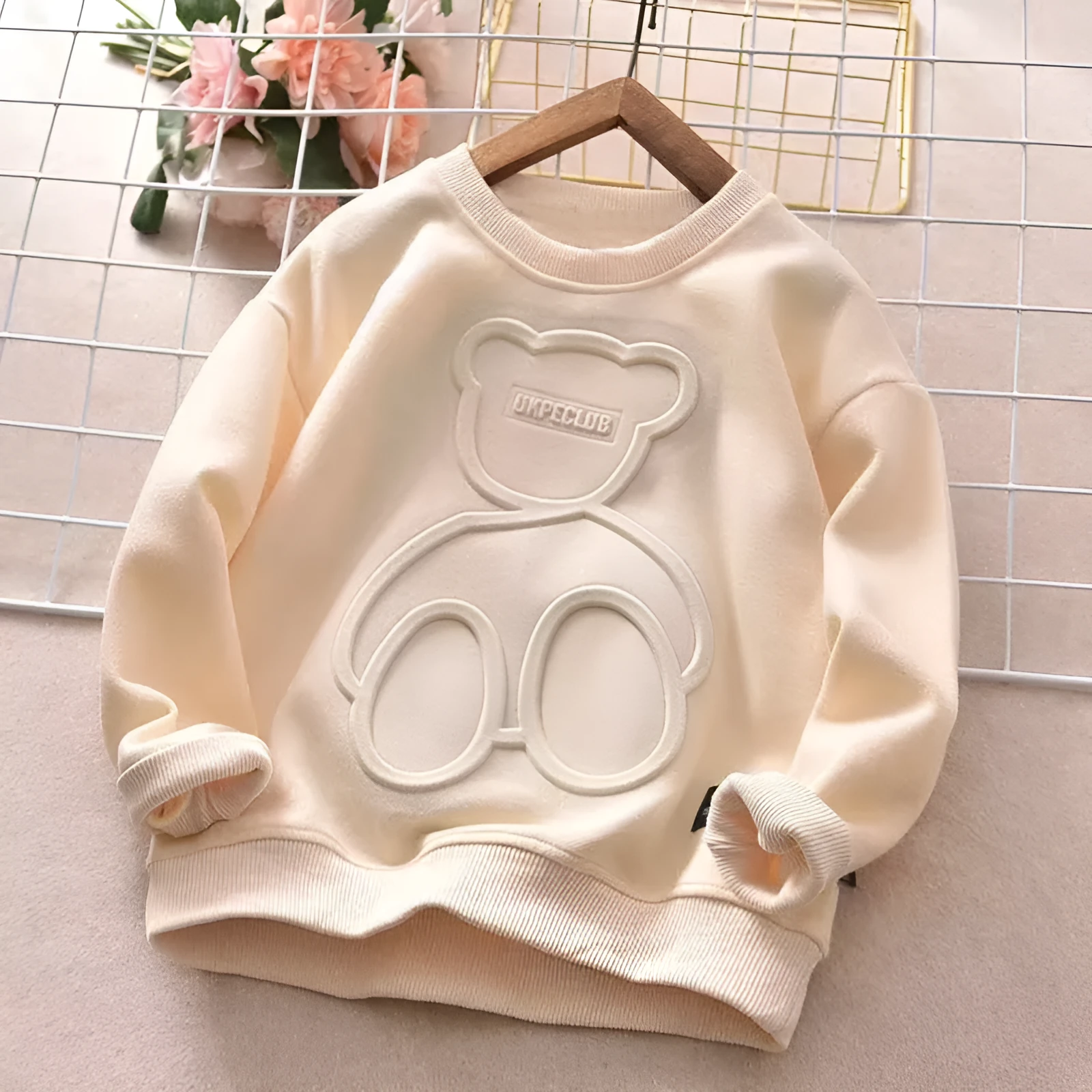 Children's long-sleeved cotton top with cartoon print, hedge closure, available in blue khaki beige navy blue sizes 110-160cm