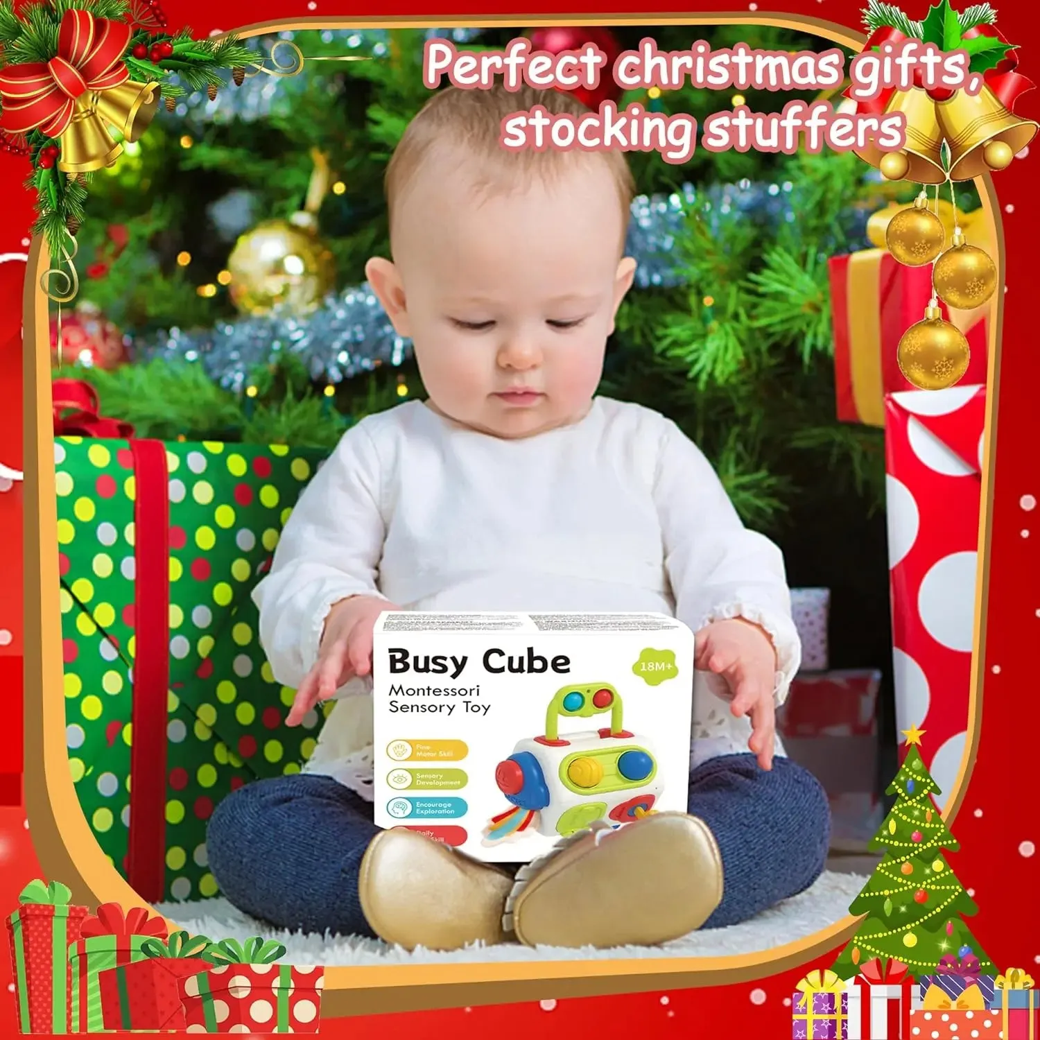 9 in 1 busy cube Montessori sensory toy for toddlers, eight-sided ball design, plastic educational fidget board