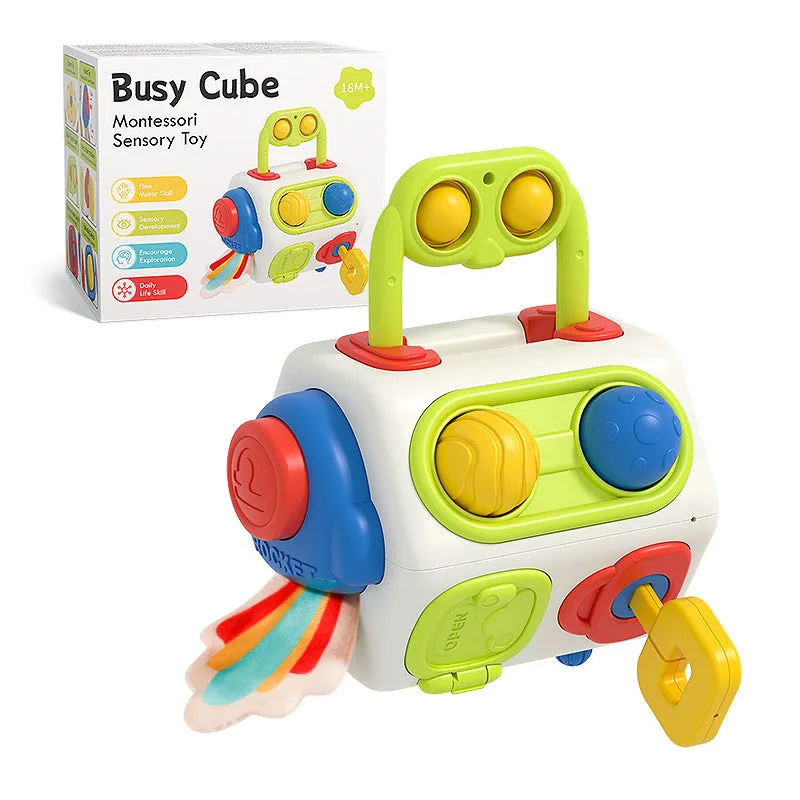 9 in 1 busy cube Montessori sensory toy for toddlers, eight-sided ball design, plastic educational fidget board