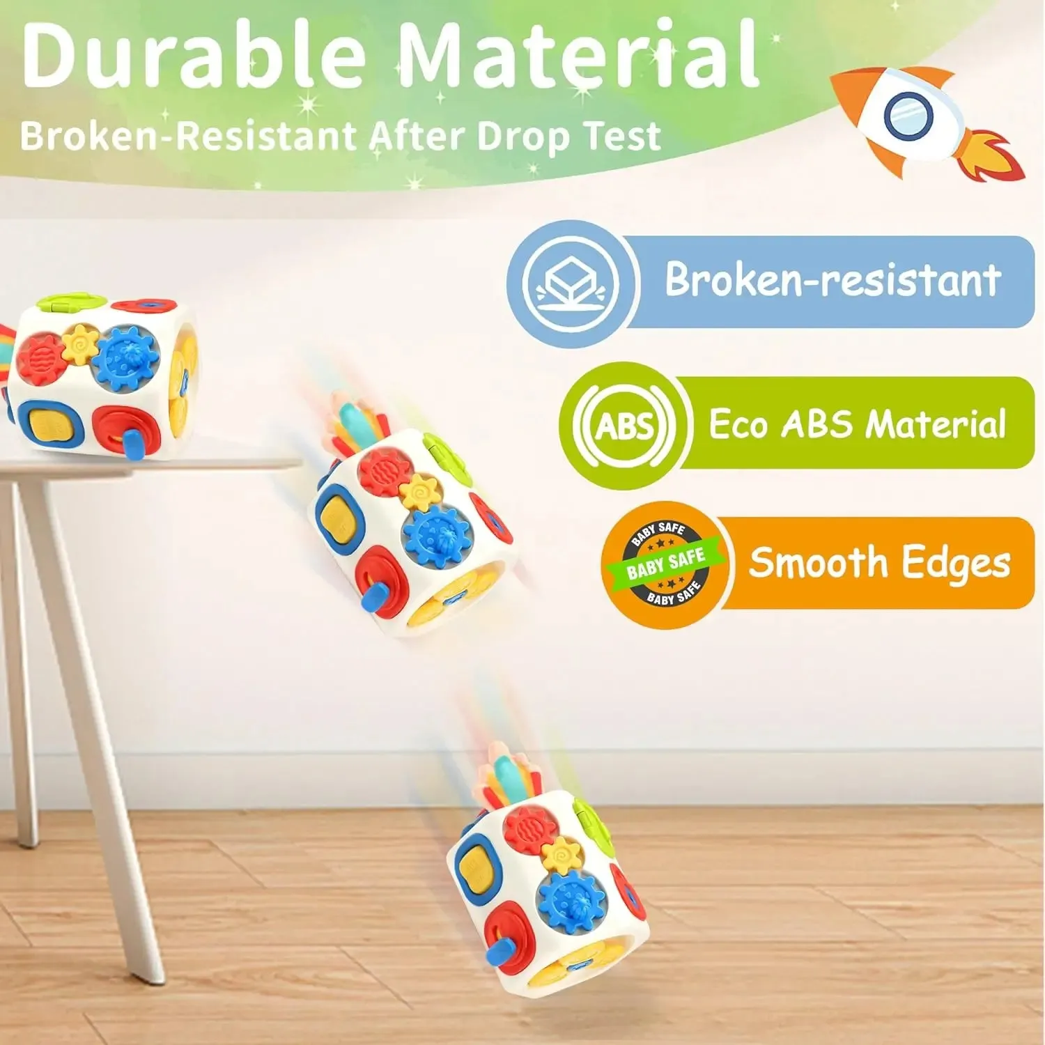 9 in 1 busy cube Montessori sensory toy for toddlers, eight-sided ball design, plastic educational fidget board