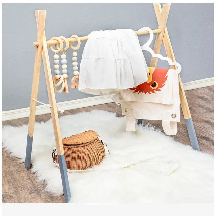 Wooden baby infant fitness frame decorative toy polished wood 47.5cm height multi-colour