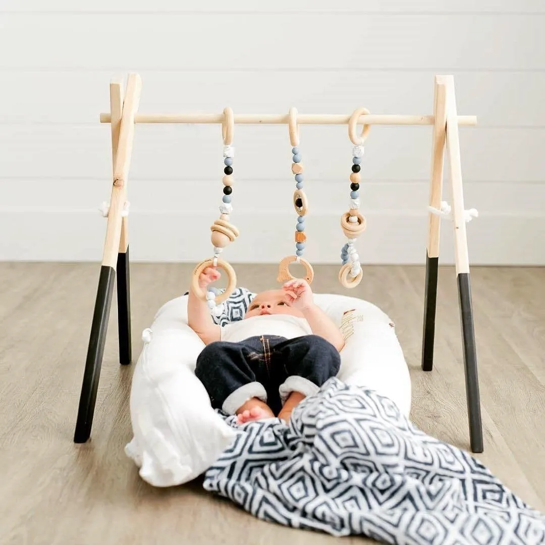 Wooden baby infant fitness frame decorative toy polished wood 47.5cm height multi-colour