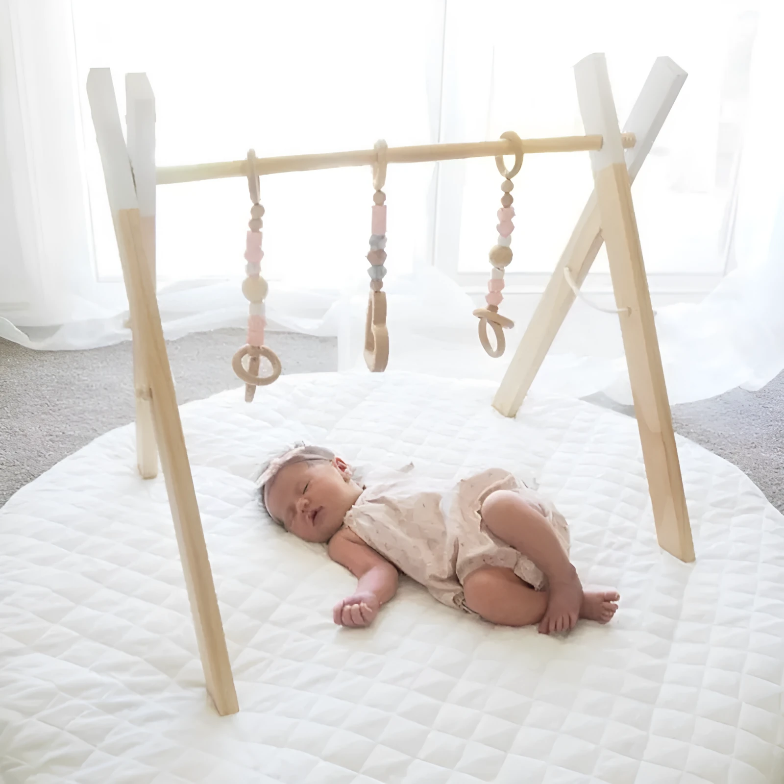 Wooden baby infant fitness frame decorative toy polished wood 47.5cm height multi-colour