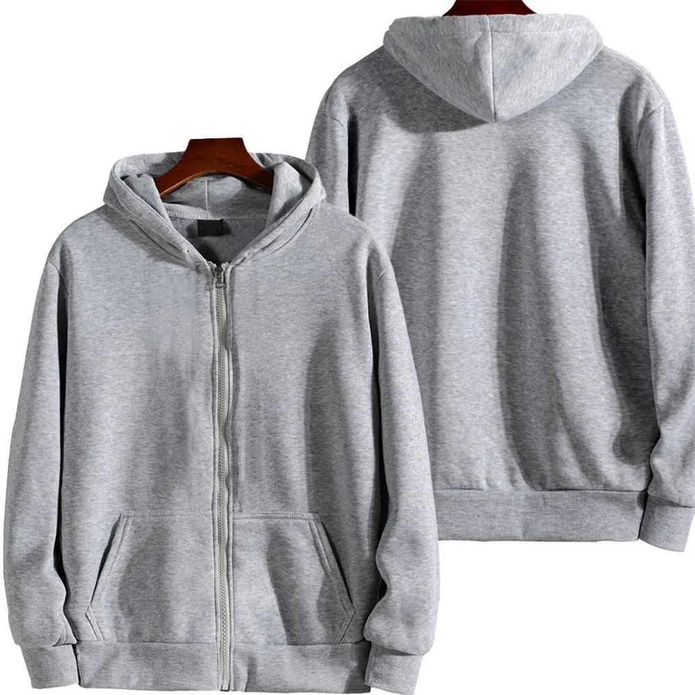 A man's loose fit solid colour zip-up sports jacket in a cardigan style.