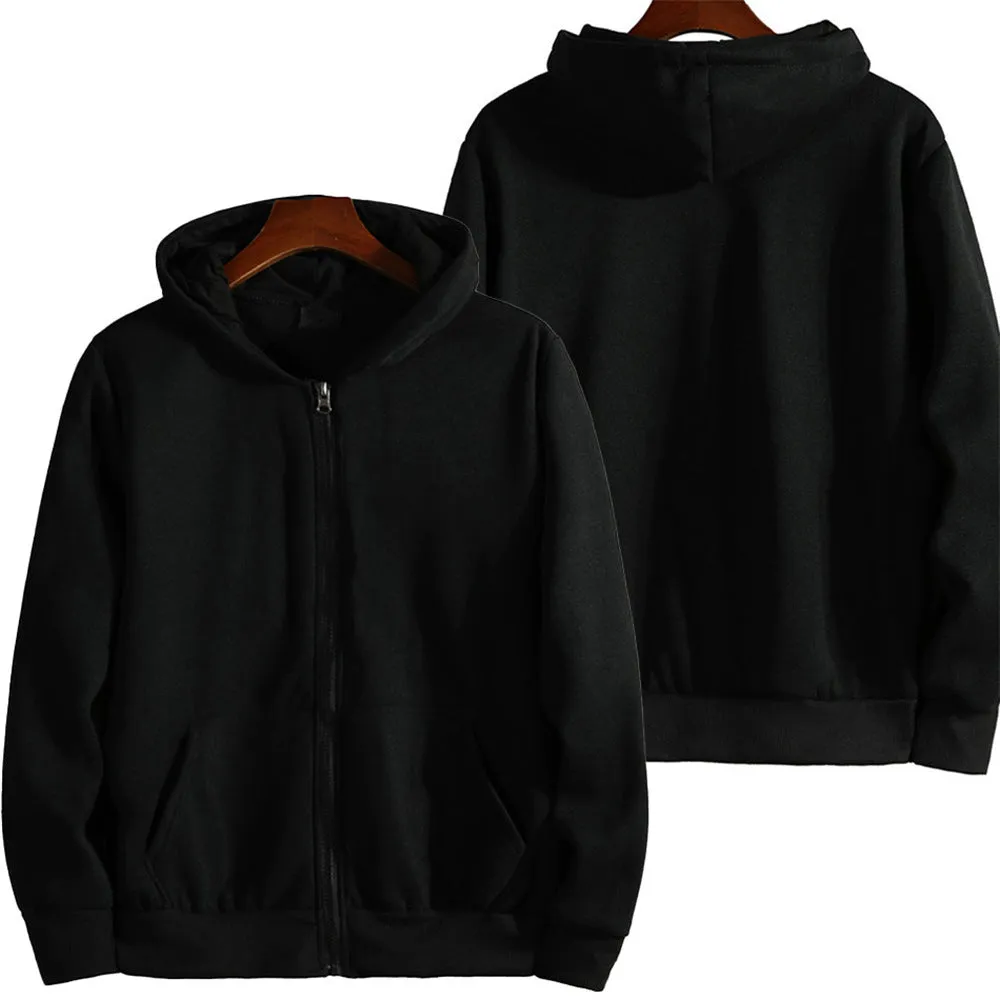 A man's loose fit solid colour zip-up sports jacket in a cardigan style.