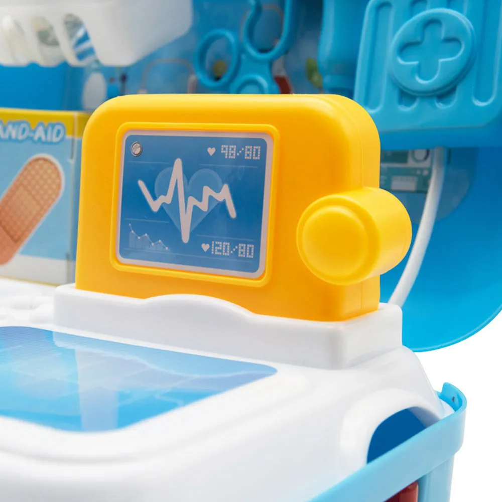 17PCS children pretend play doctor toy set in ABS plastic with medical backpack carry case