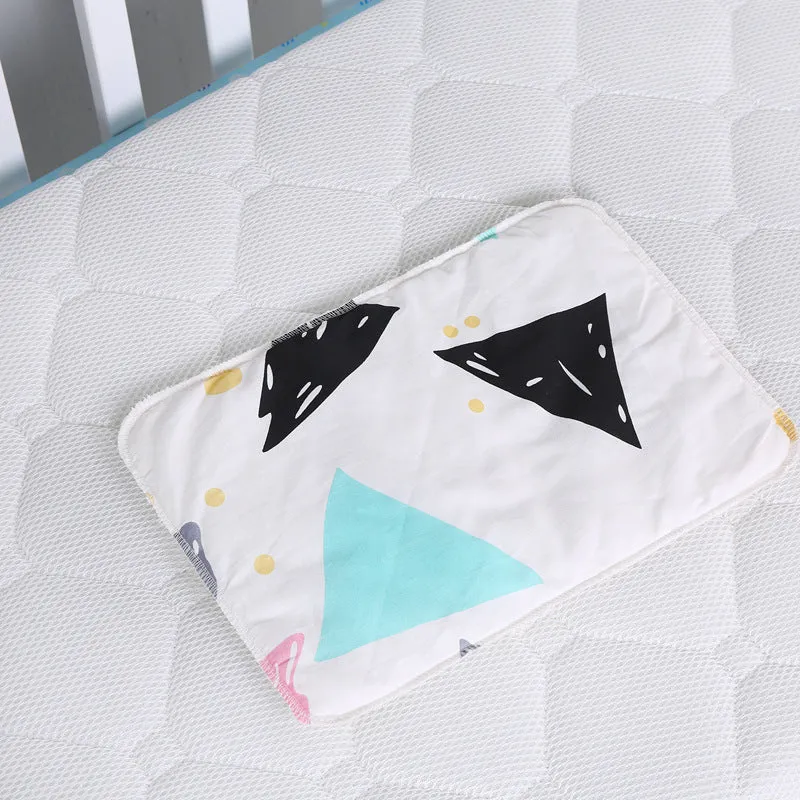 Baby cotton portable diaper changing pad in flat view, 35x60cm, waterproof and urine-proof with foldable button