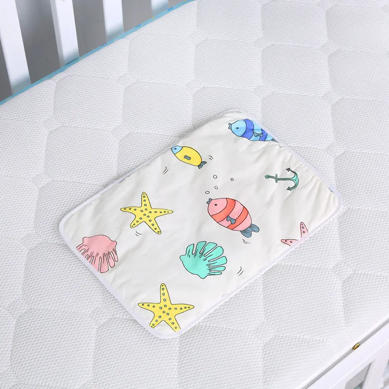 Baby cotton portable diaper changing pad in flat view, 35x60cm, waterproof and urine-proof with foldable button