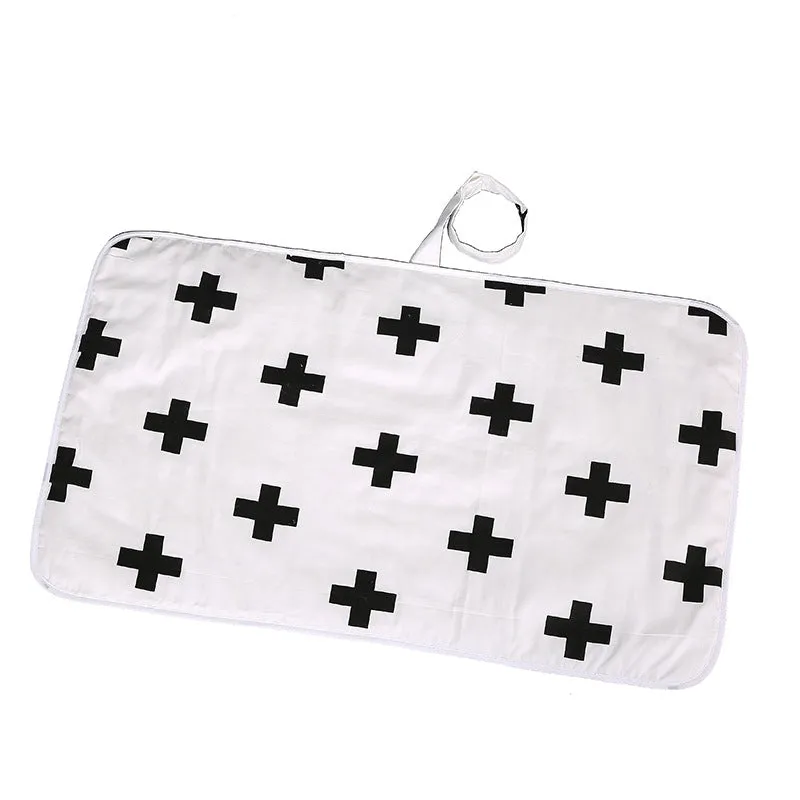 Baby cotton portable diaper changing pad in flat view, 35x60cm, waterproof and urine-proof with foldable button