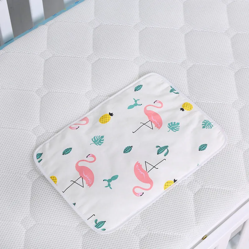 Baby cotton portable diaper changing pad in flat view, 35x60cm, waterproof and urine-proof with foldable button