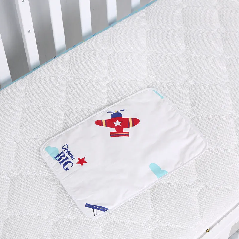 Baby cotton portable diaper changing pad in flat view, 35x60cm, waterproof and urine-proof with foldable button