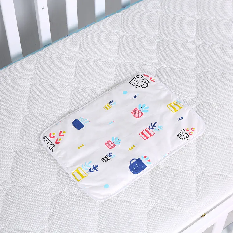 Baby cotton portable diaper changing pad in flat view, 35x60cm, waterproof and urine-proof with foldable button