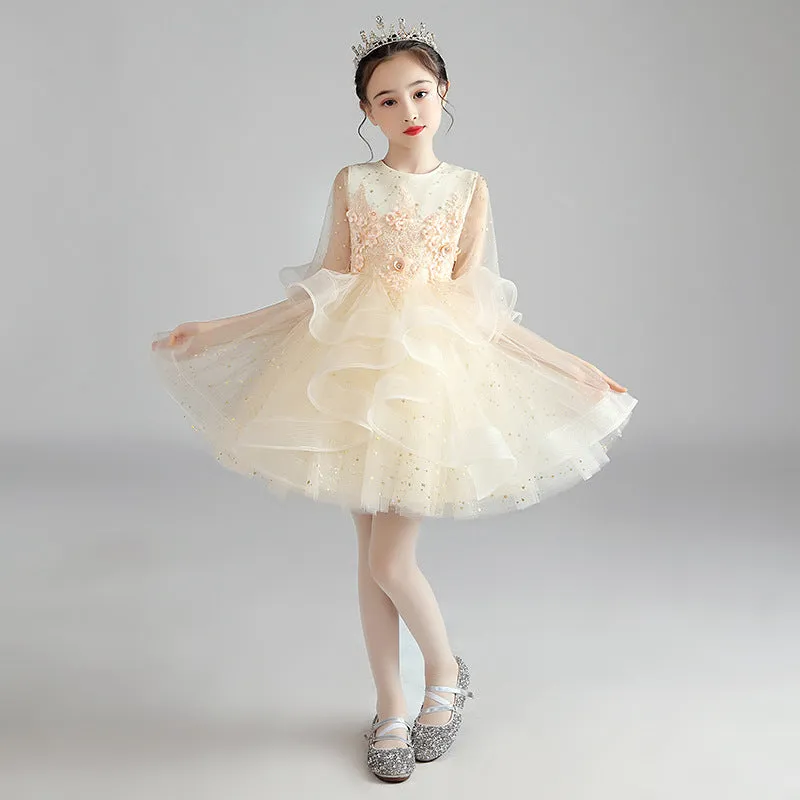 Children's princess evening dress for older girls, polyester, blue long style, size 100-160cm