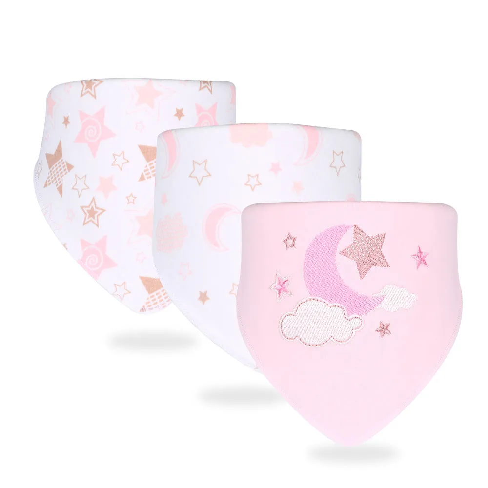 Set of three simple printed baby cotton saliva towels in animal patterns, 42x30.5x30.5cm, made from pure cotton