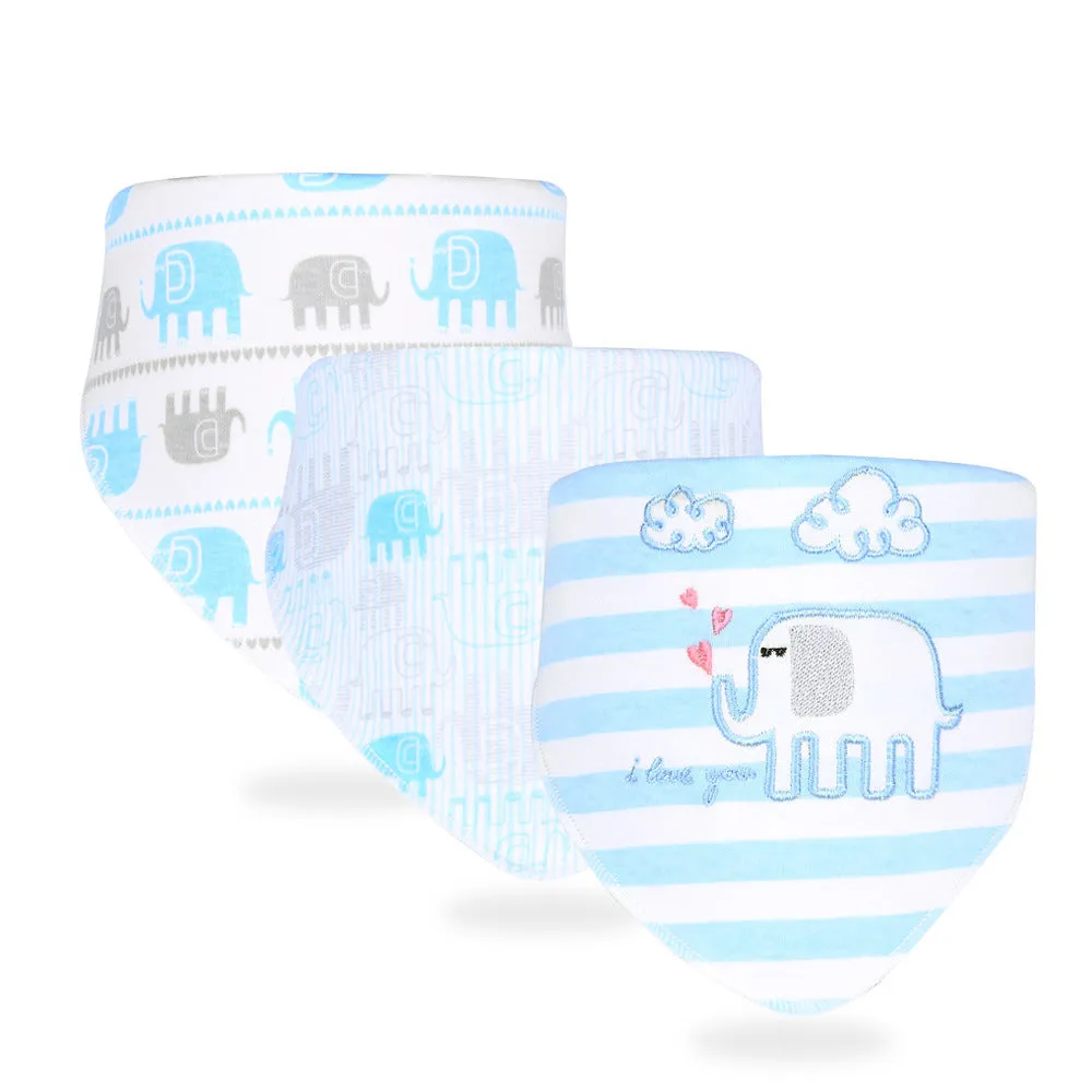Set of three simple printed baby cotton saliva towels in animal patterns, 42x30.5x30.5cm, made from pure cotton