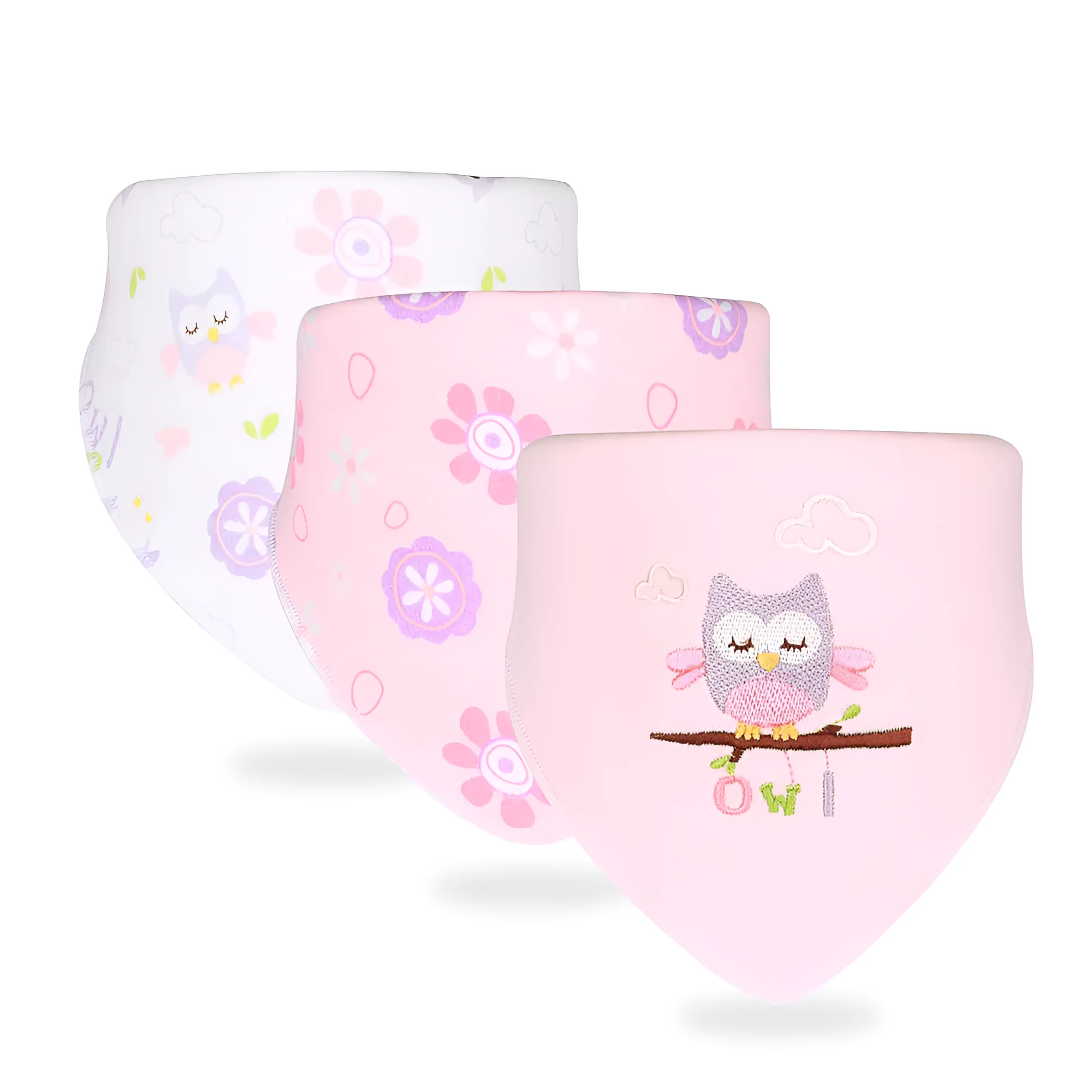 Set of three simple printed baby cotton saliva towels in animal patterns, 42x30.5x30.5cm, made from pure cotton