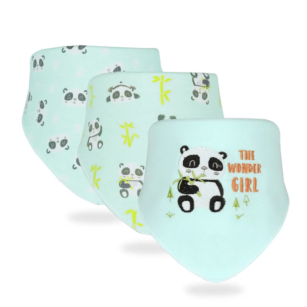 Set of three simple printed baby cotton saliva towels in animal patterns, 42x30.5x30.5cm, made from pure cotton