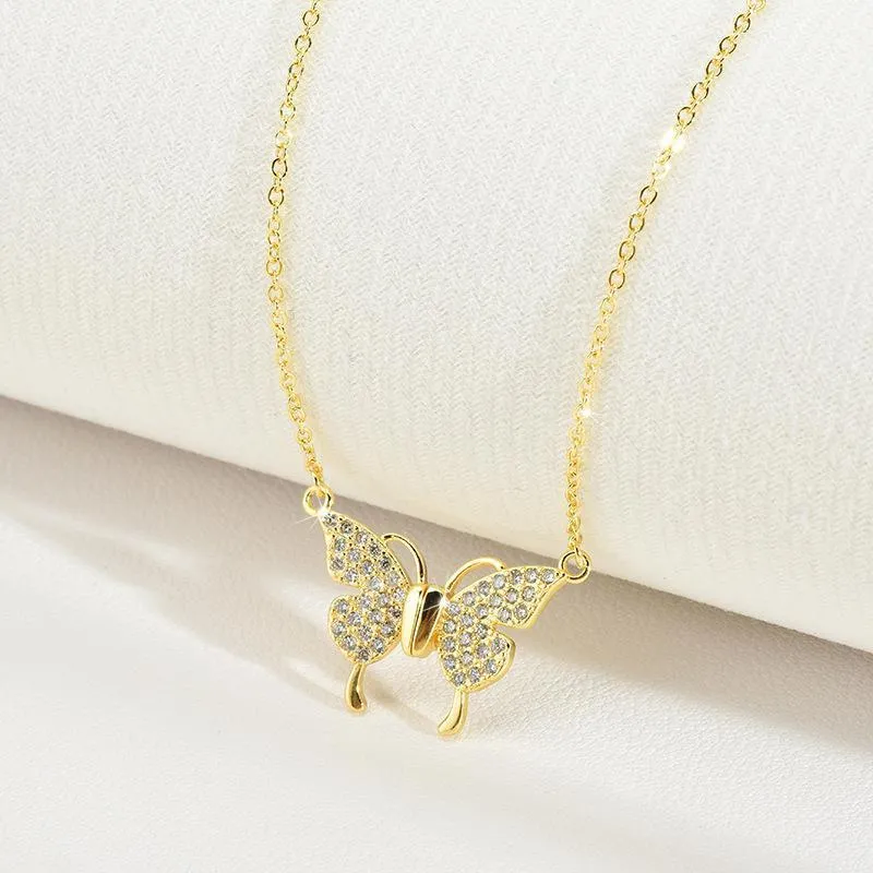 Titanium steel clavicle chain necklace with magnetic butterfly pendant in gold and silver finish