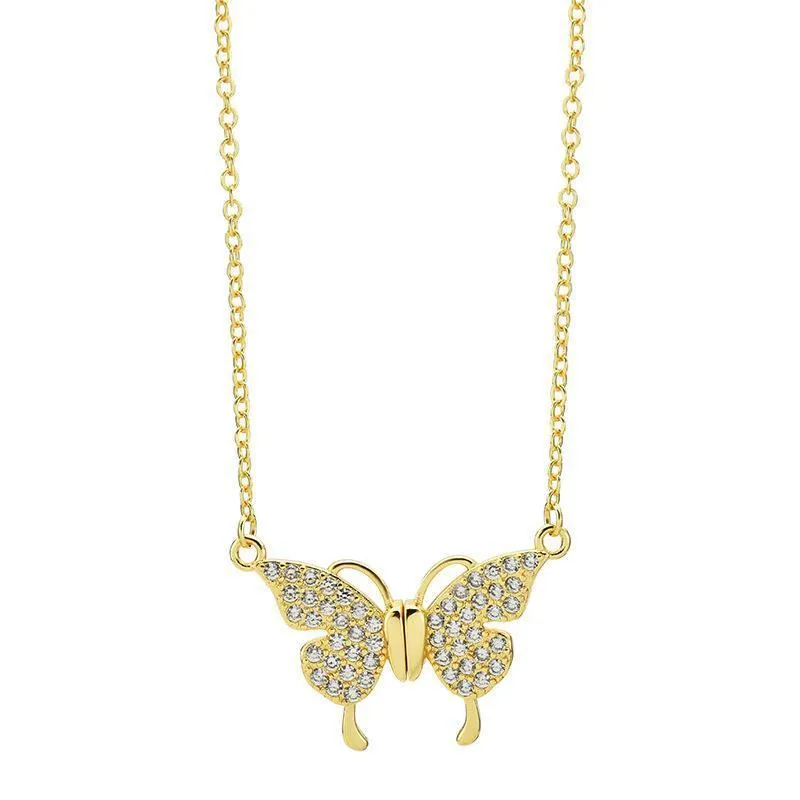 Titanium steel clavicle chain necklace with magnetic butterfly pendant in gold and silver finish