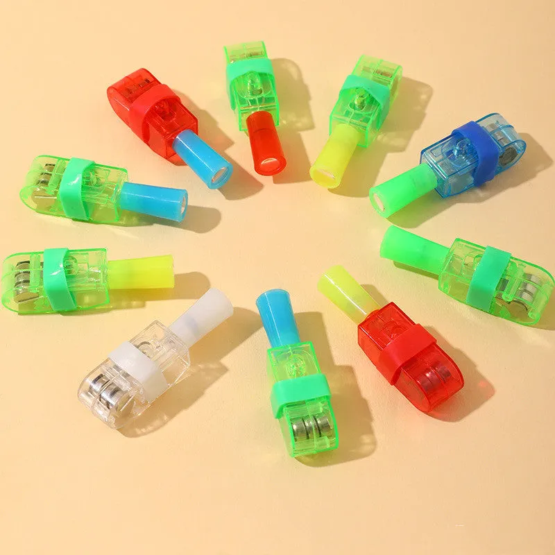 Pack of 10 plastic cartoon finger projection lamps in mixed hair colours on white background