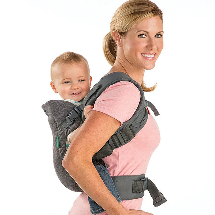 4-in-1 double-shoulder baby carrier in dark grey with saliva towel, one size, front-facing position