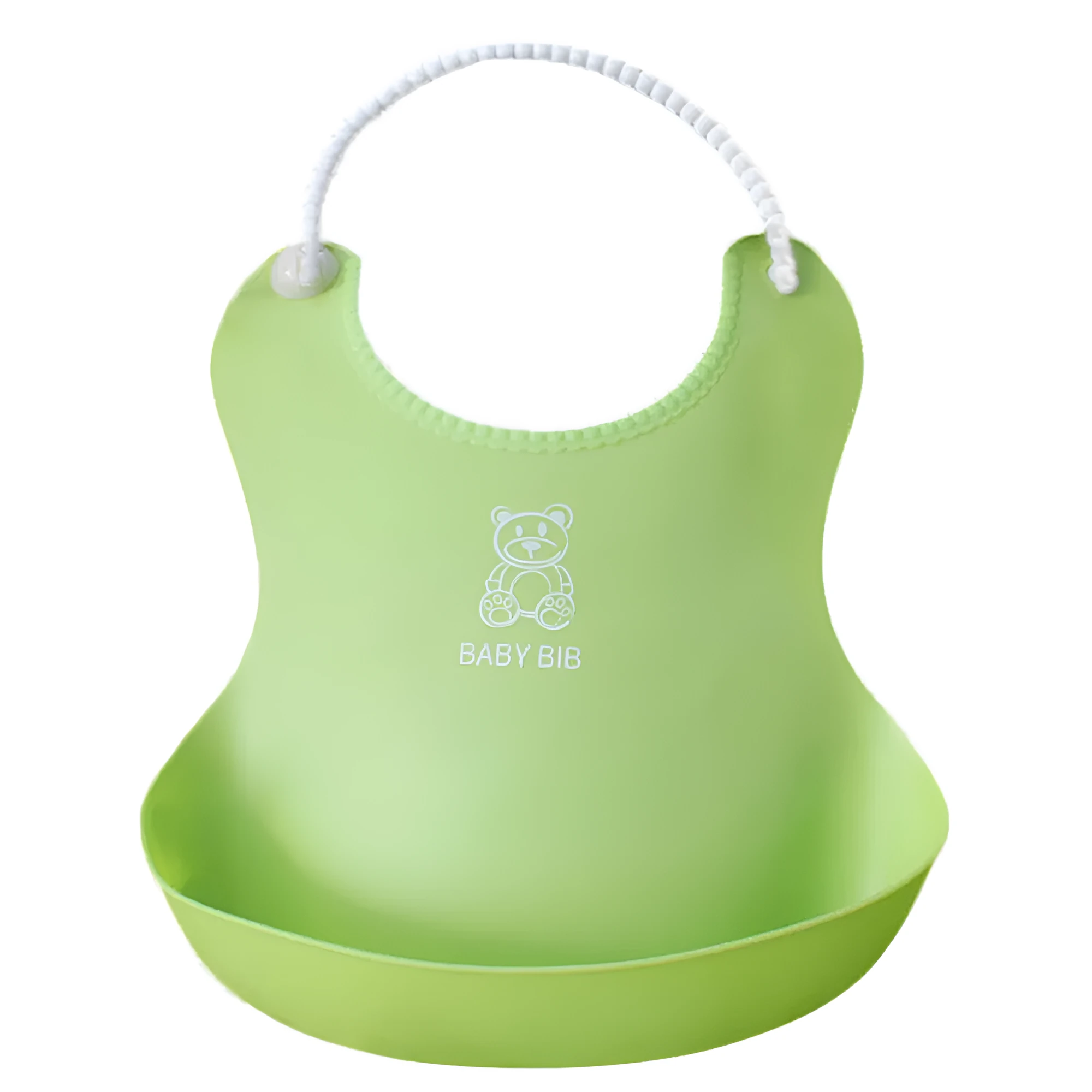 Baby soft silicone bib in pink with cartoon pattern, adjustable closure, 27x21cm