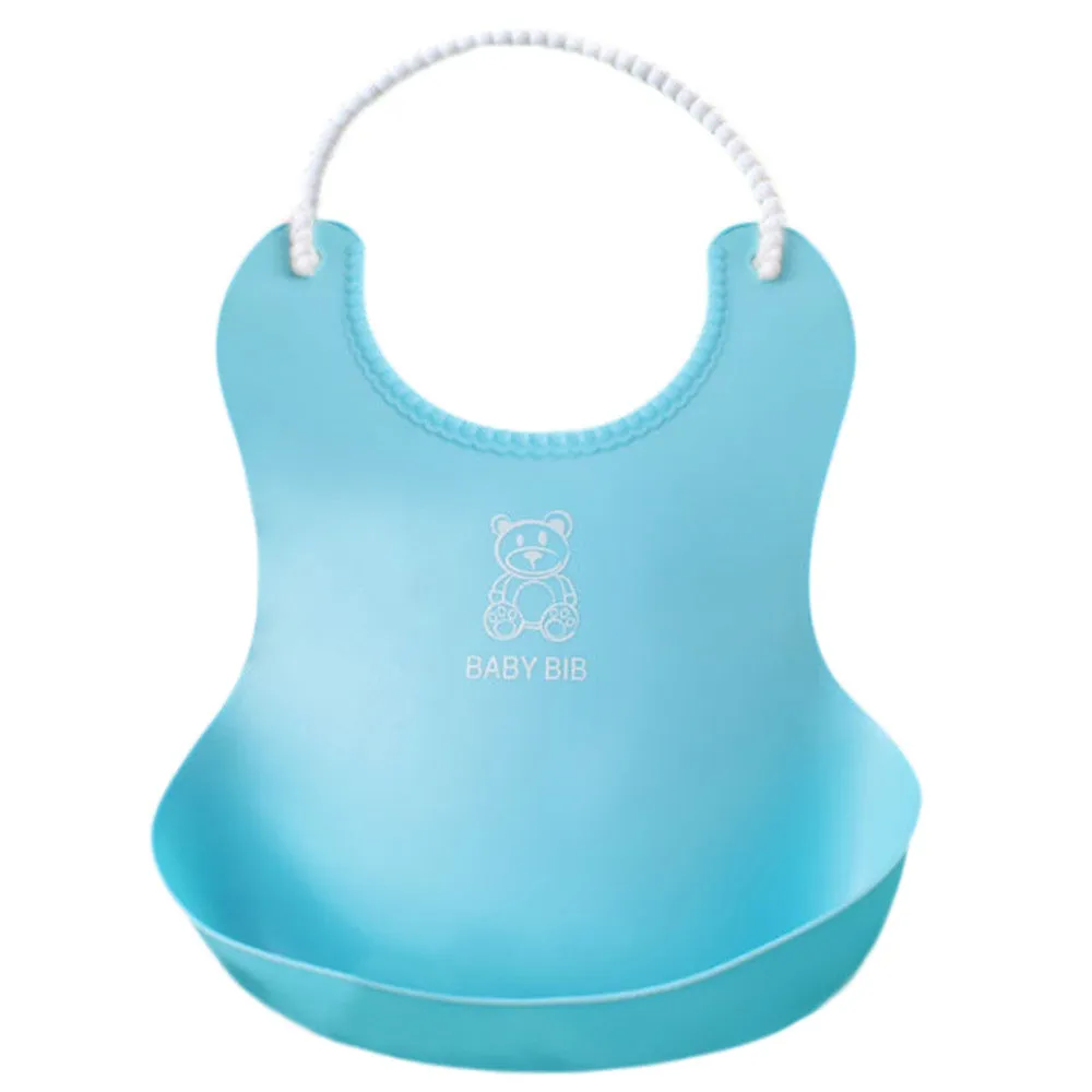 Baby soft silicone bib in pink with cartoon pattern, adjustable closure, 27x21cm