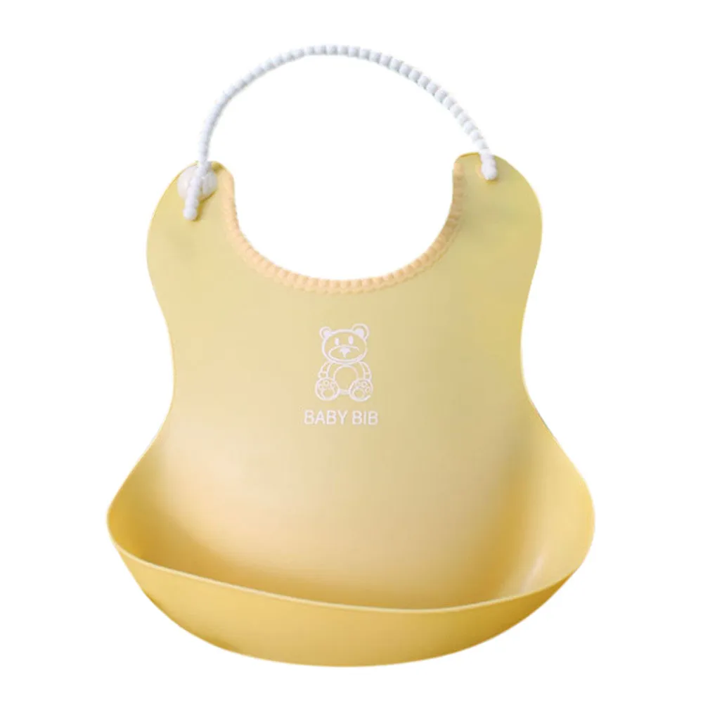 Baby soft silicone bib in pink with cartoon pattern, adjustable closure, 27x21cm