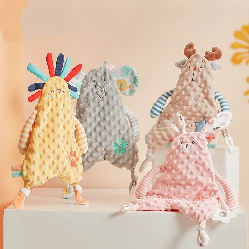 Baby comfort towel doll with bunny ears, 40cm short plush, PP cotton filling, in rabbit colour option