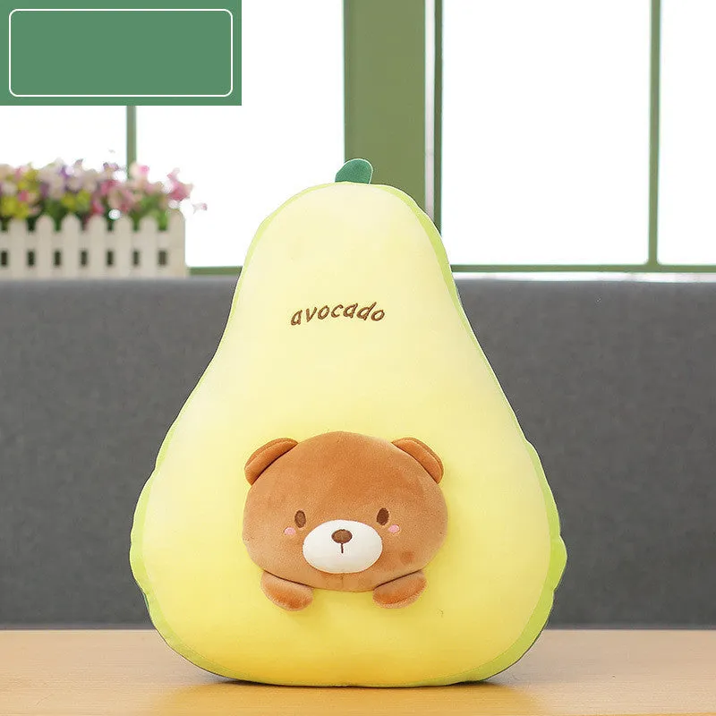 Cute banana fruit plush cushion with plush jacket and PP cotton fill on a chair