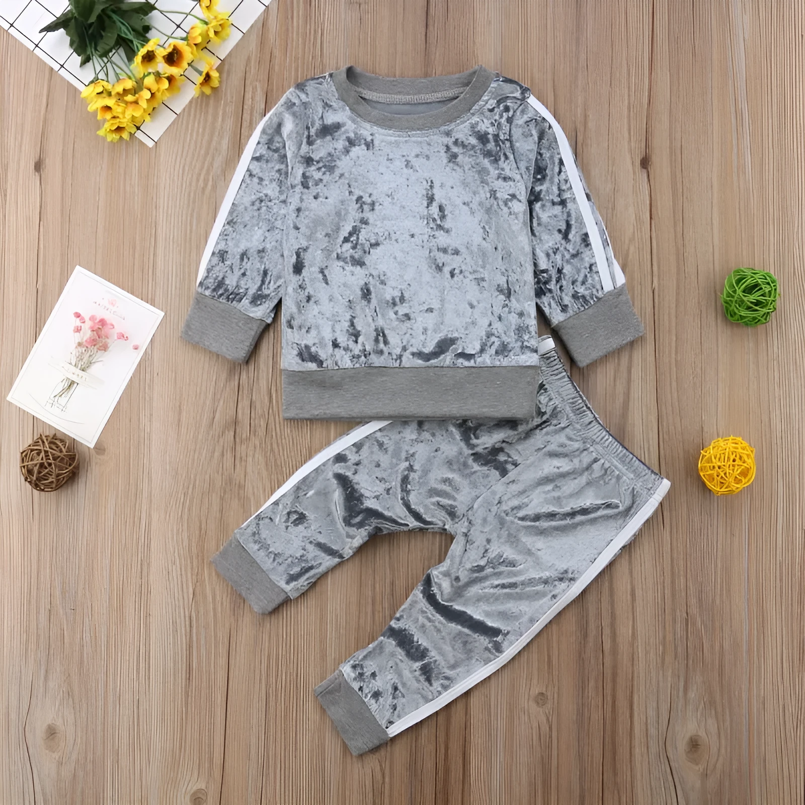 Candy-coloured children's cotton top and pants set grey red Asian fit sizes 80-120cm